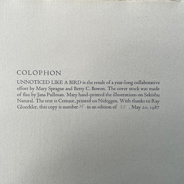 Mary Sprague's artist book of Yeats Unnoticed Like a Bird