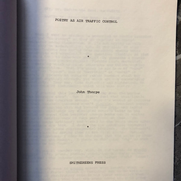 John Thorpe. Poetry as Air Traffic Control