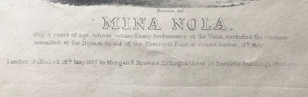 Mina Nola. Early Lithograph of a young violinist