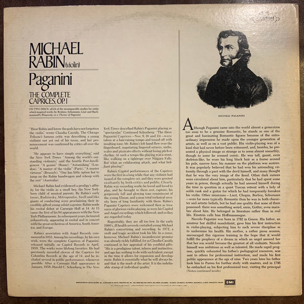Paganini The Complete Caprices, Michael Rabin -violin