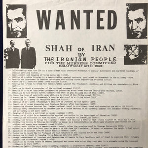 Wanted poster for Shah of Iran